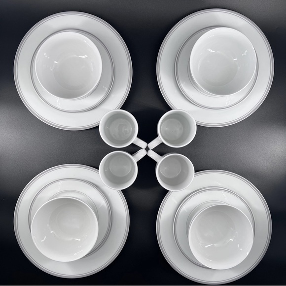 Amazon 16-Piece Cafe Stripe DinnerWare Set, Service for 4, Grey - Picture 1 of 4